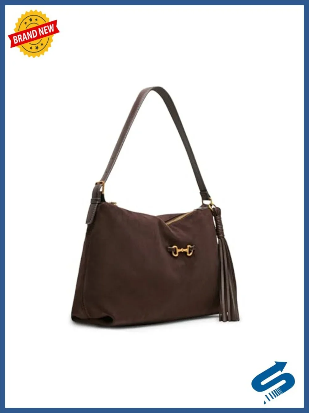 Faux Suede Hobo Shoulder Bag with Horsebit Detail